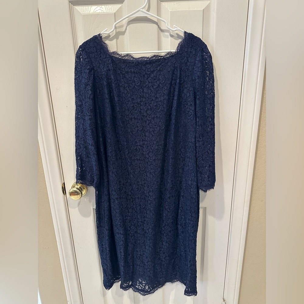 Adrianna Papell Navy Long Sleeve Lace Dress